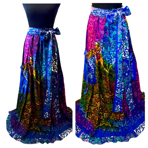 Hand Crafted Dresses & Skirts - Boho Maxi Skirt Handmade Wraparound Maxi Skirt with large patch pockets
